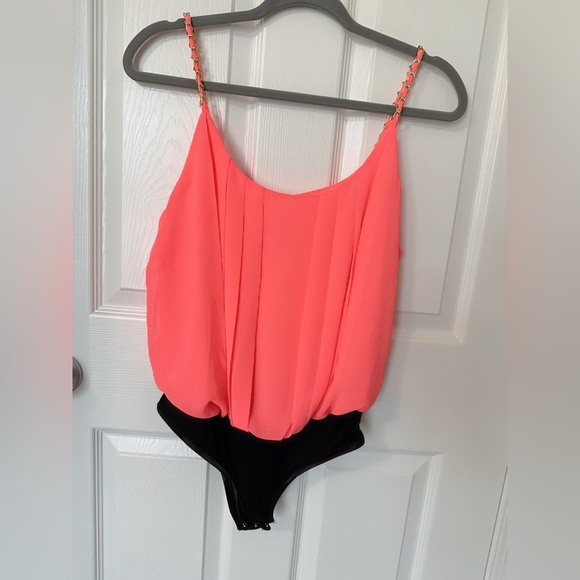 Double Zero Neón Coral and Black Bodysuit One Piece - Picture 2 of 6